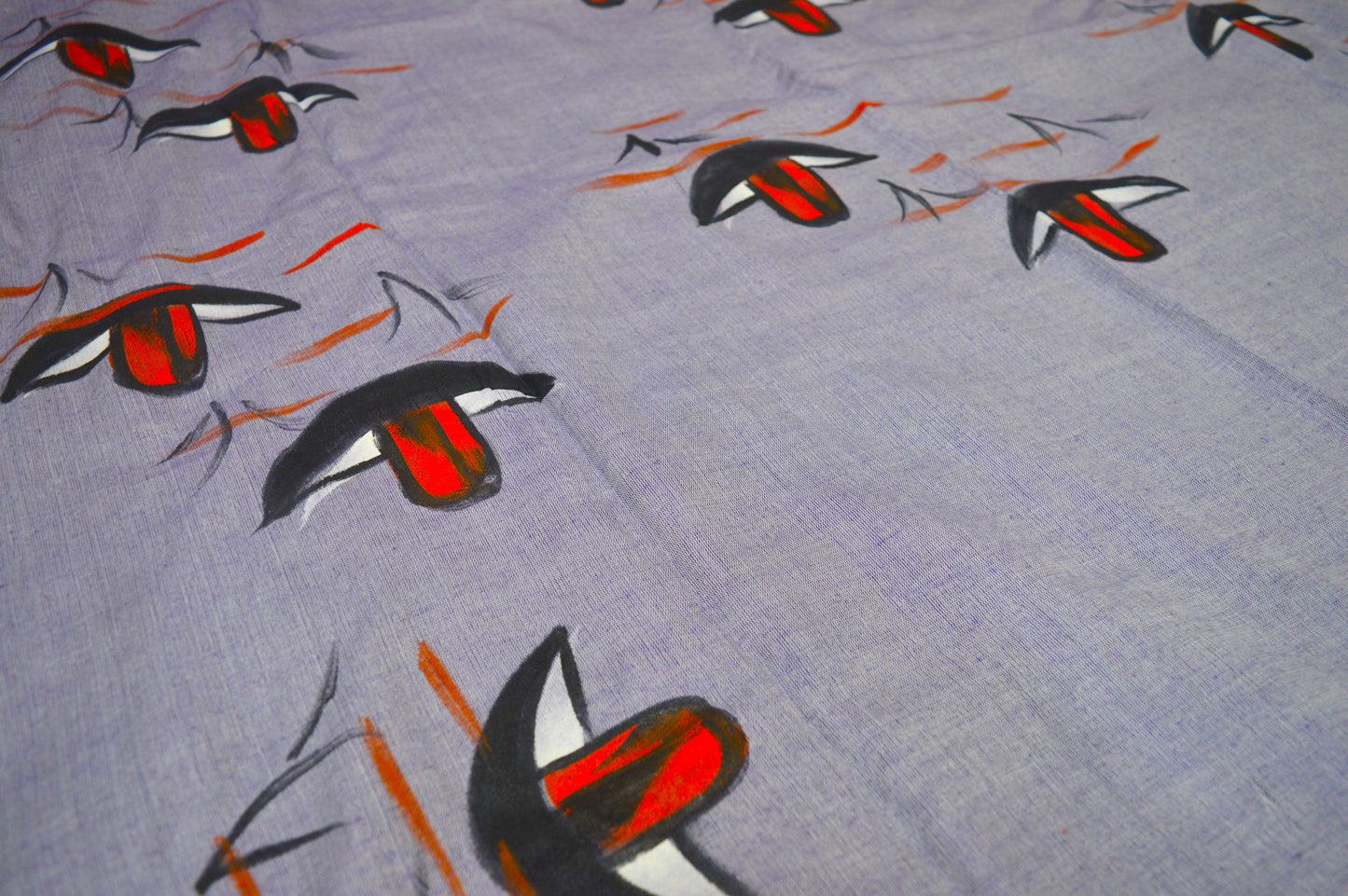 Hand Painted Nauko (Boat) design Mul-Cotton Saree (Violet Blue)