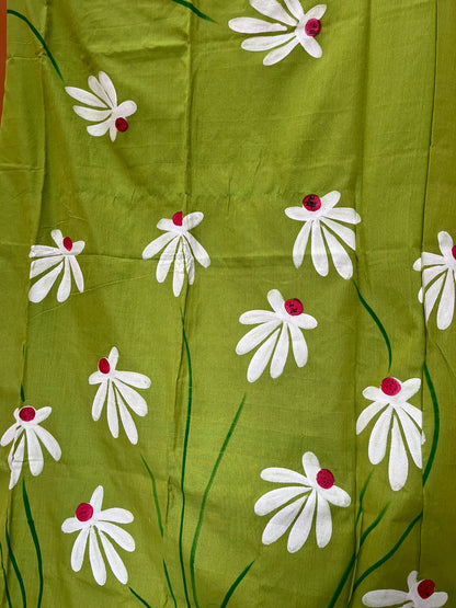 Hand Painted Mul-Cotton Saree (Green)