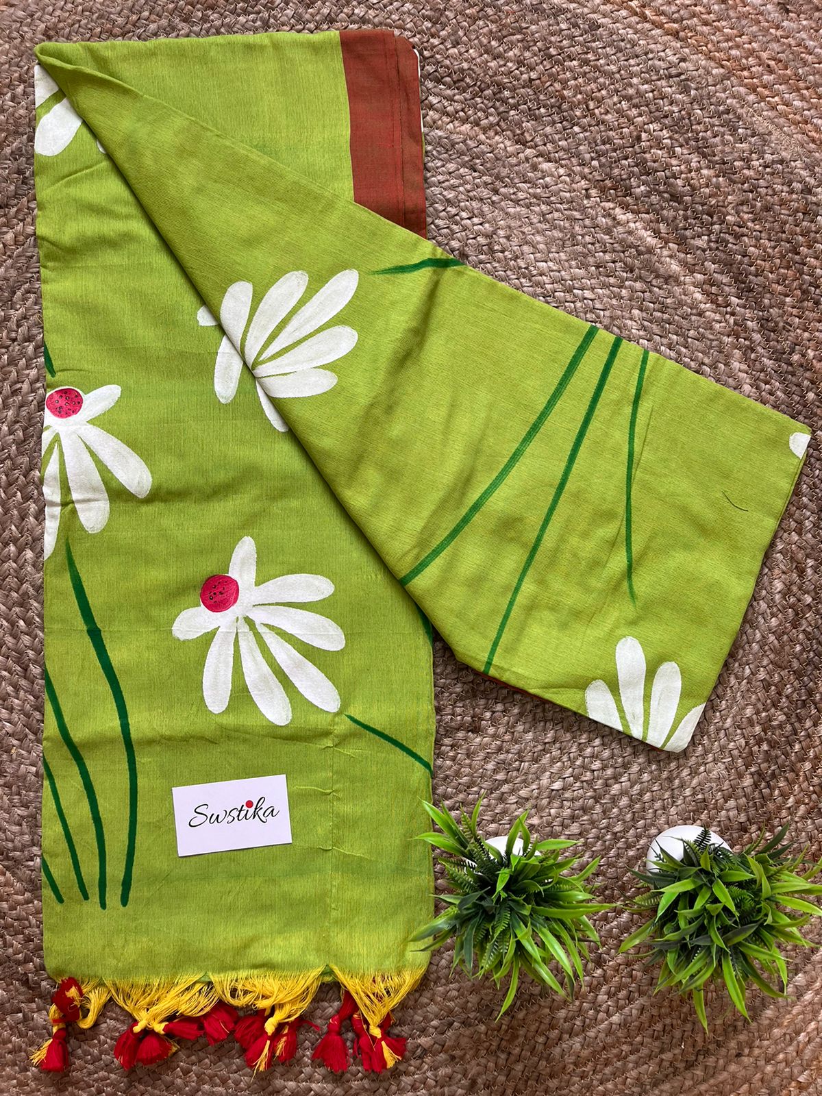 Hand Painted Mul-Cotton Saree (Green)