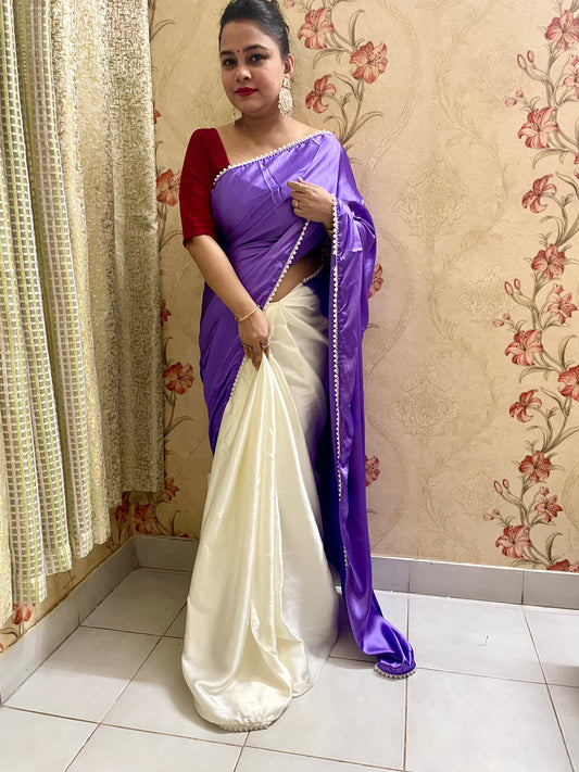 Pearl Satin Silk Saree (Purple)