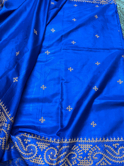 Gujarati Stitch on Blended Bangalore Silk (Royal Blue)