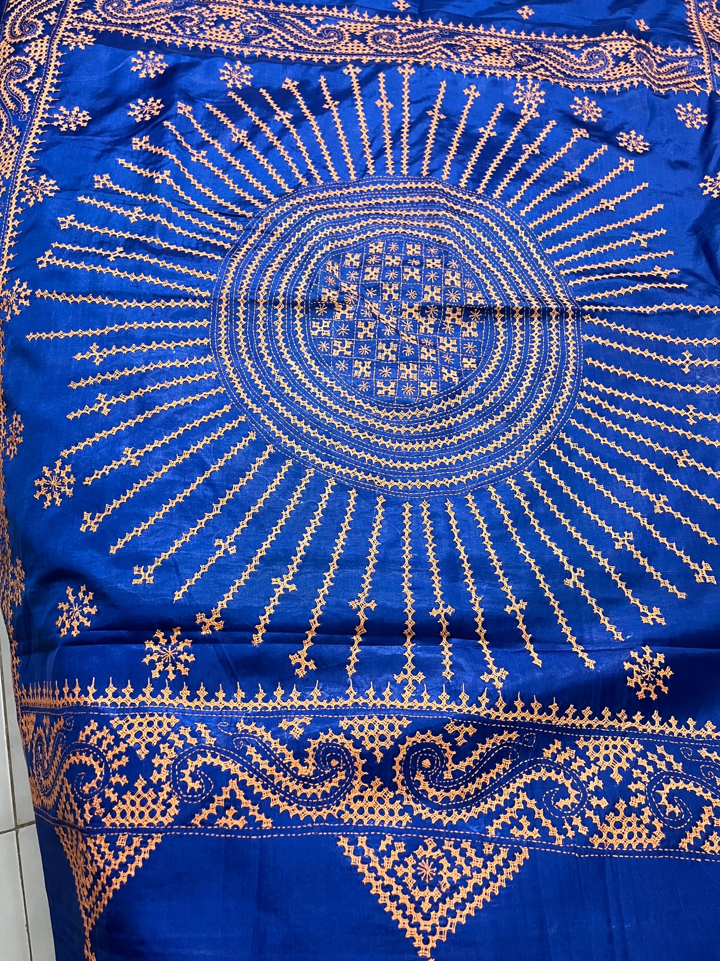 Gujarati Stitch on Blended Bangalore Silk (Royal Blue)