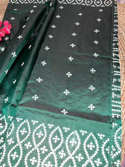 Gujarati Stitch on Blended Bangalore Silk (Bottle Green)