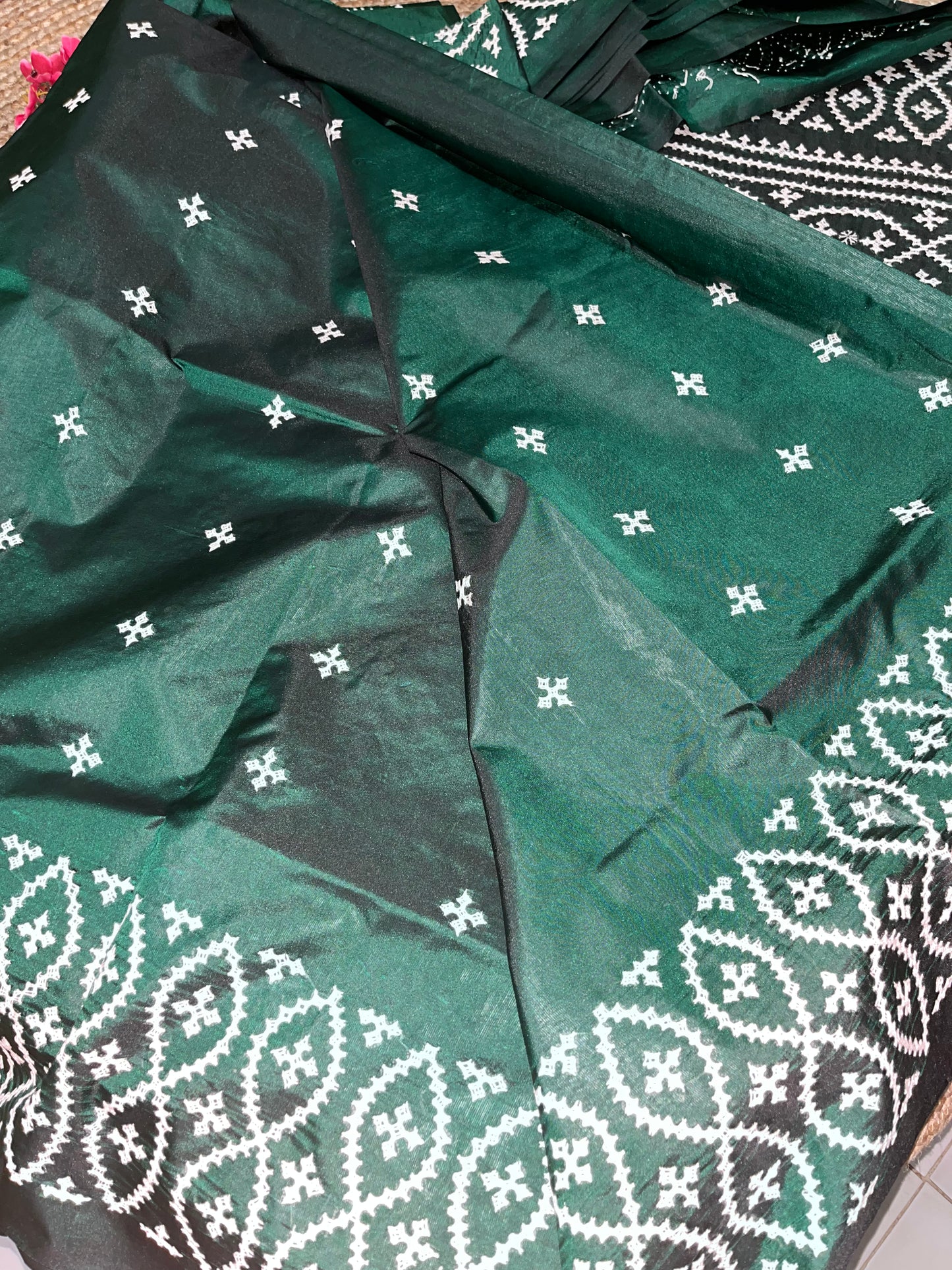 Gujarati Stitch on Blended Bangalore Silk (Bottle Green)