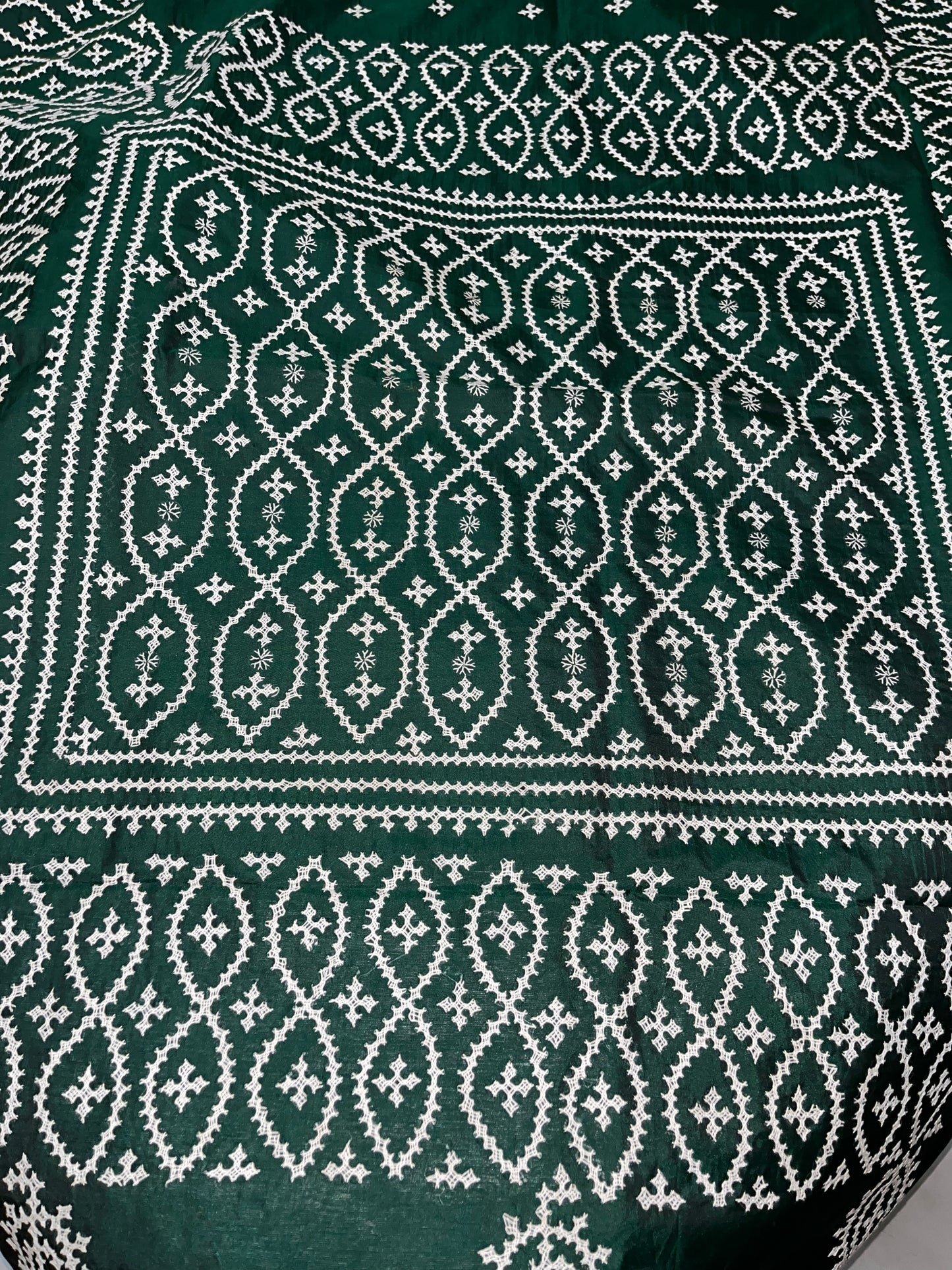 Gujarati Stitch on Blended Bangalore Silk (Bottle Green)