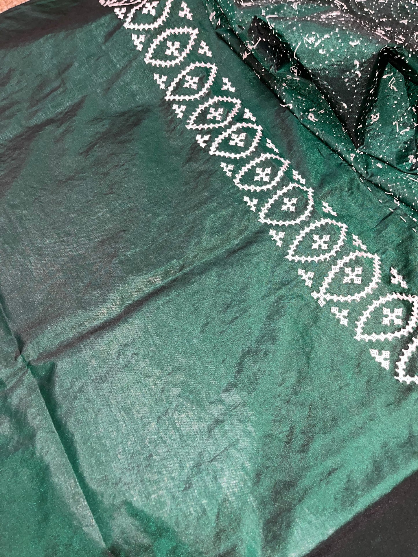 Gujarati Stitch on Blended Bangalore Silk (Bottle Green)