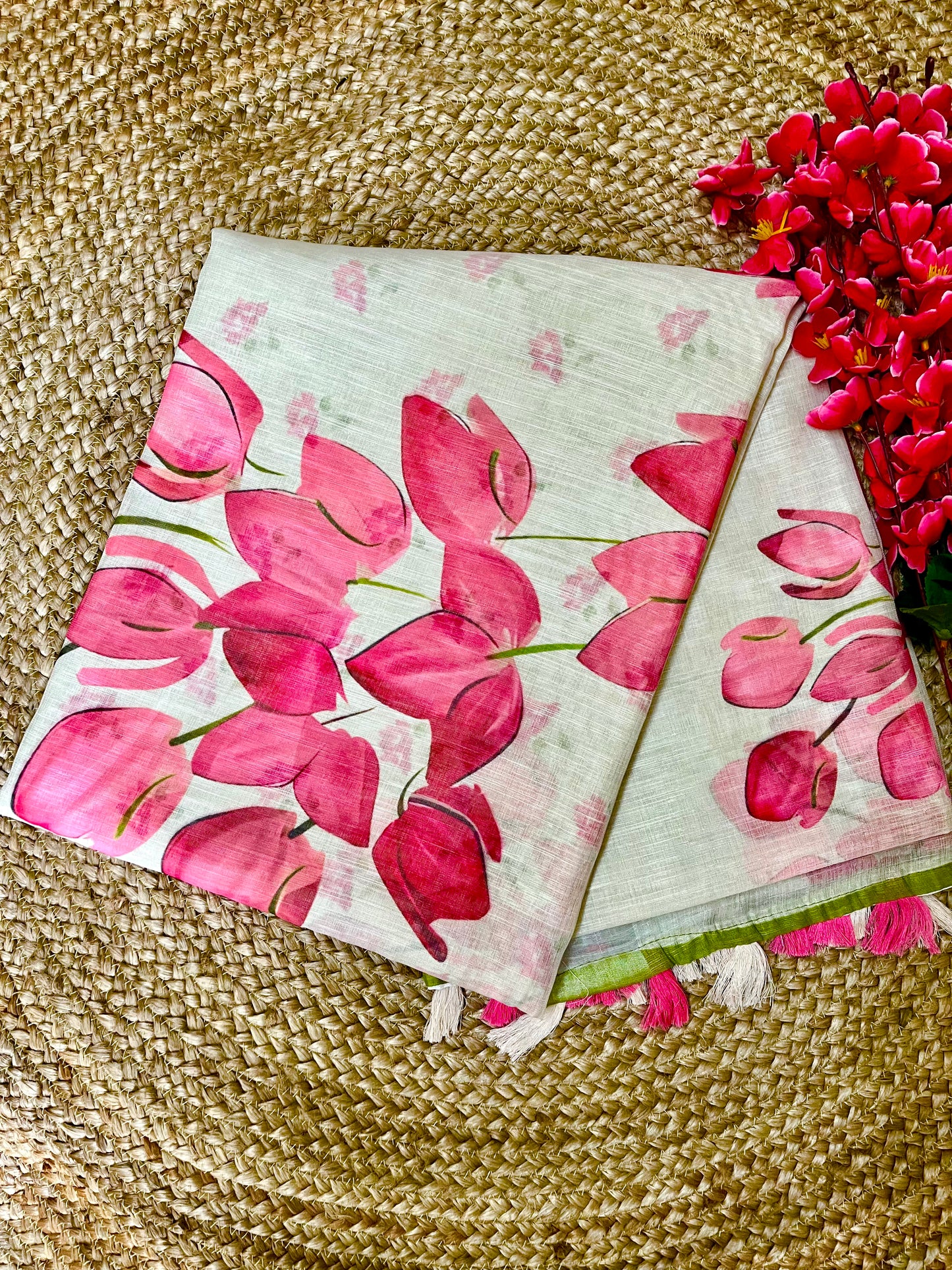 Cotton Linen Floral Saree