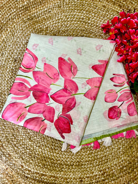 Cotton Linen Floral Saree