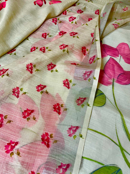 Cotton Linen Floral Saree