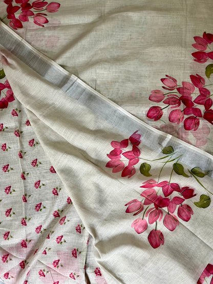 Cotton Linen Floral Saree