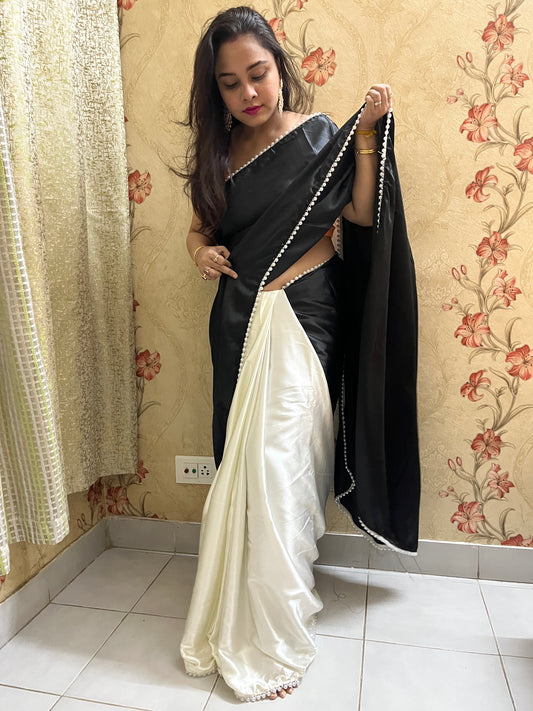 Pearl Satin Silk Saree (Black)