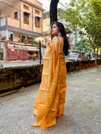 Crush Banarasi Tissue Saree (Golden yellow)