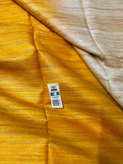 3D Ghicha Silk Saree (Mustard Yellow & Botttle Green) (Certified Silk Mark)