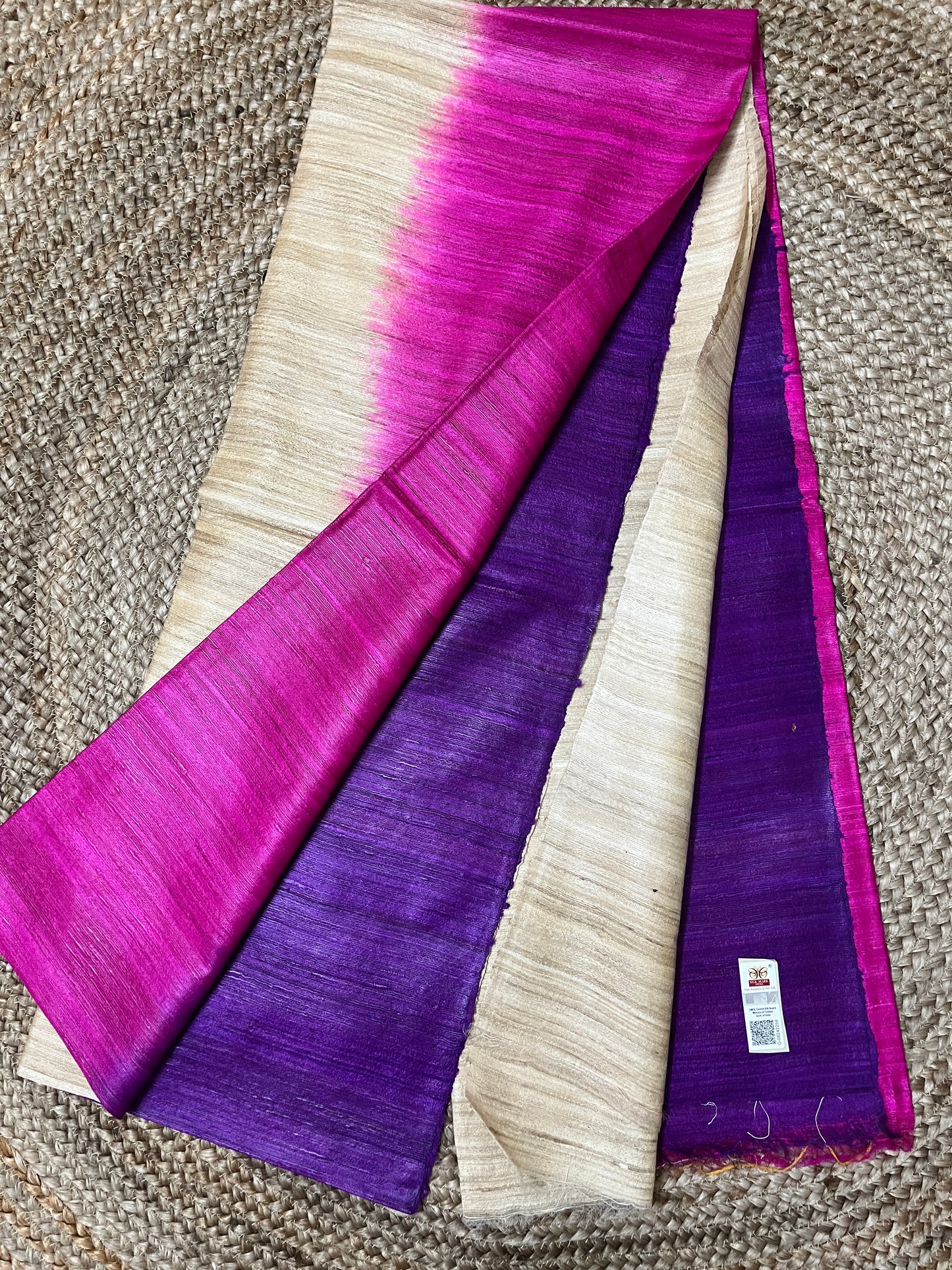 3D Ghicha Silk Saree (Onion & Violet) (Certified Silk Mark)