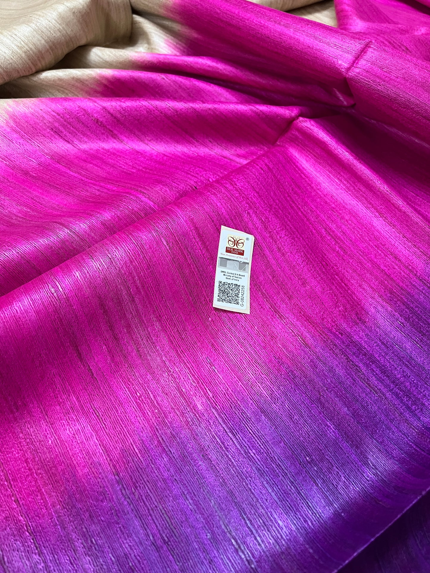 3D Ghicha Silk Saree (Onion & Violet) (Certified Silk Mark)