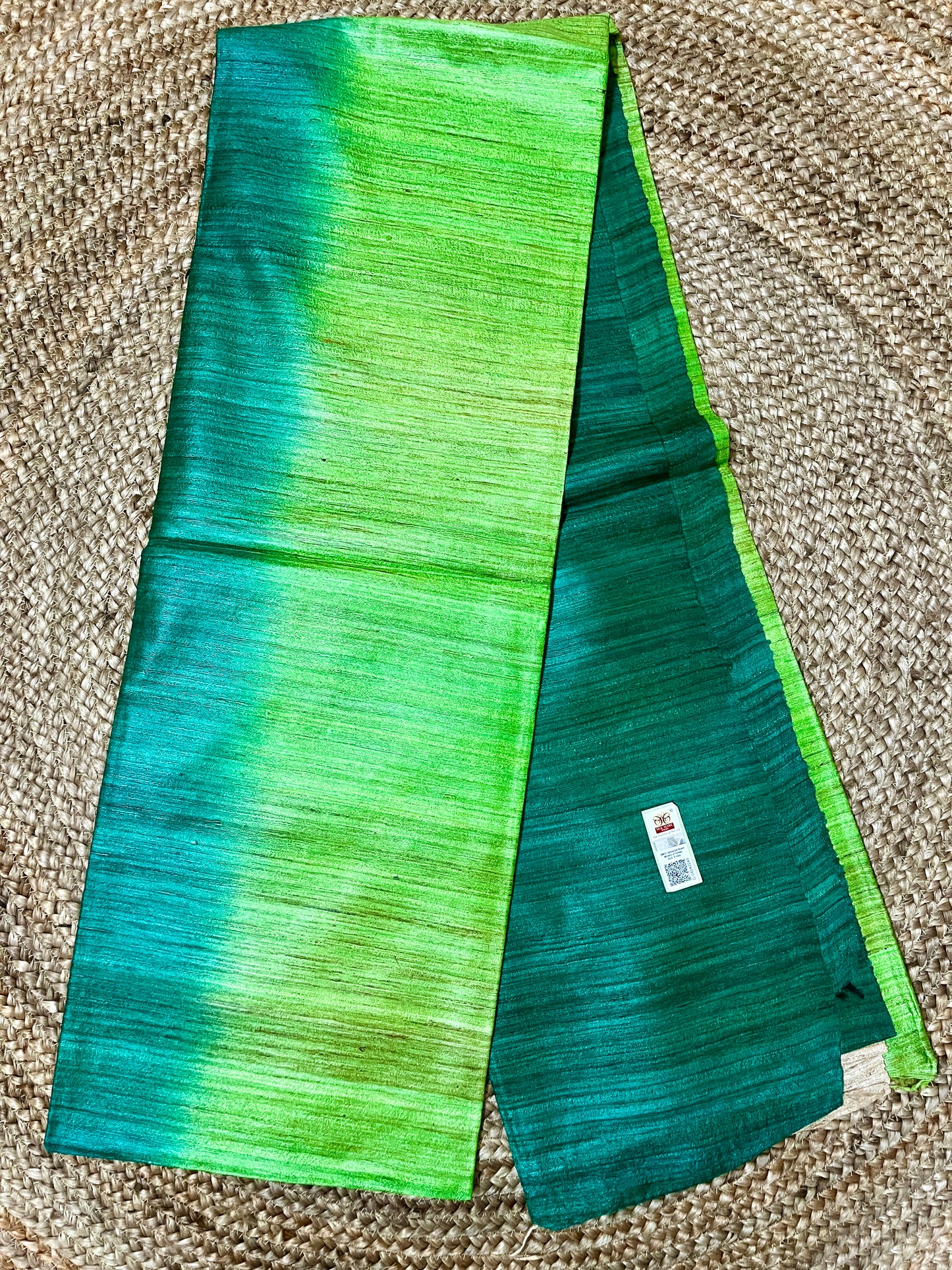 3D Ghicha Silk Saree (Leaf Green & Botttle Green) (Certified Silk Mark)