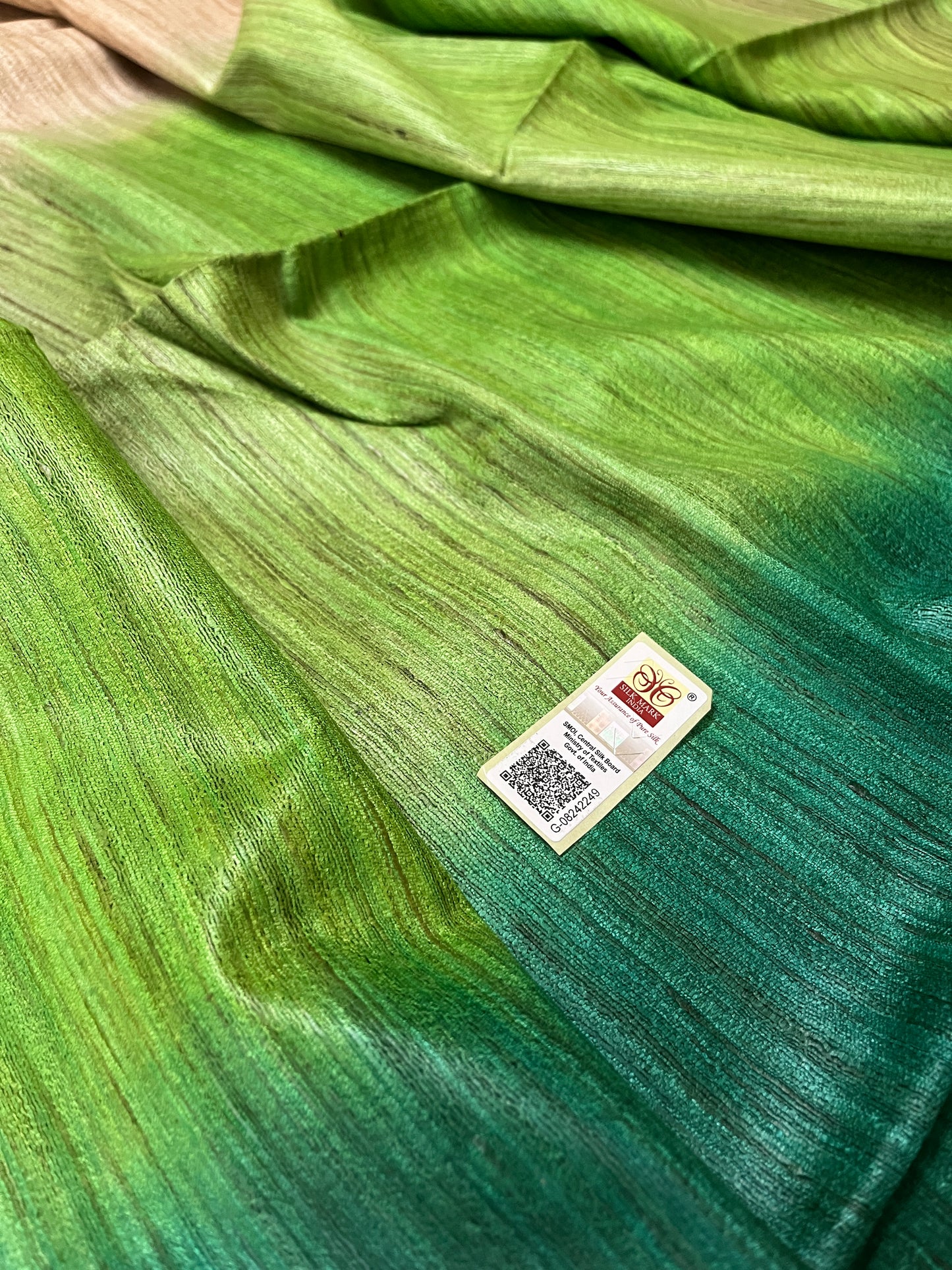 3D Ghicha Silk Saree (Leaf Green & Botttle Green) (Certified Silk Mark)