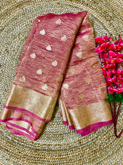 Crush Banarasi Tissue Saree (Light Peach)