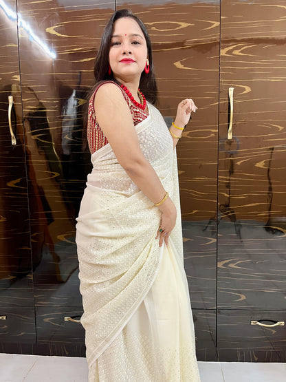 Sequence Georgette Saree (Off White)