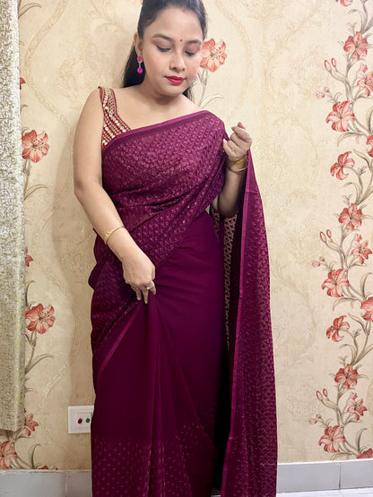 Sequence Georgette Saree (Jamun Colour)