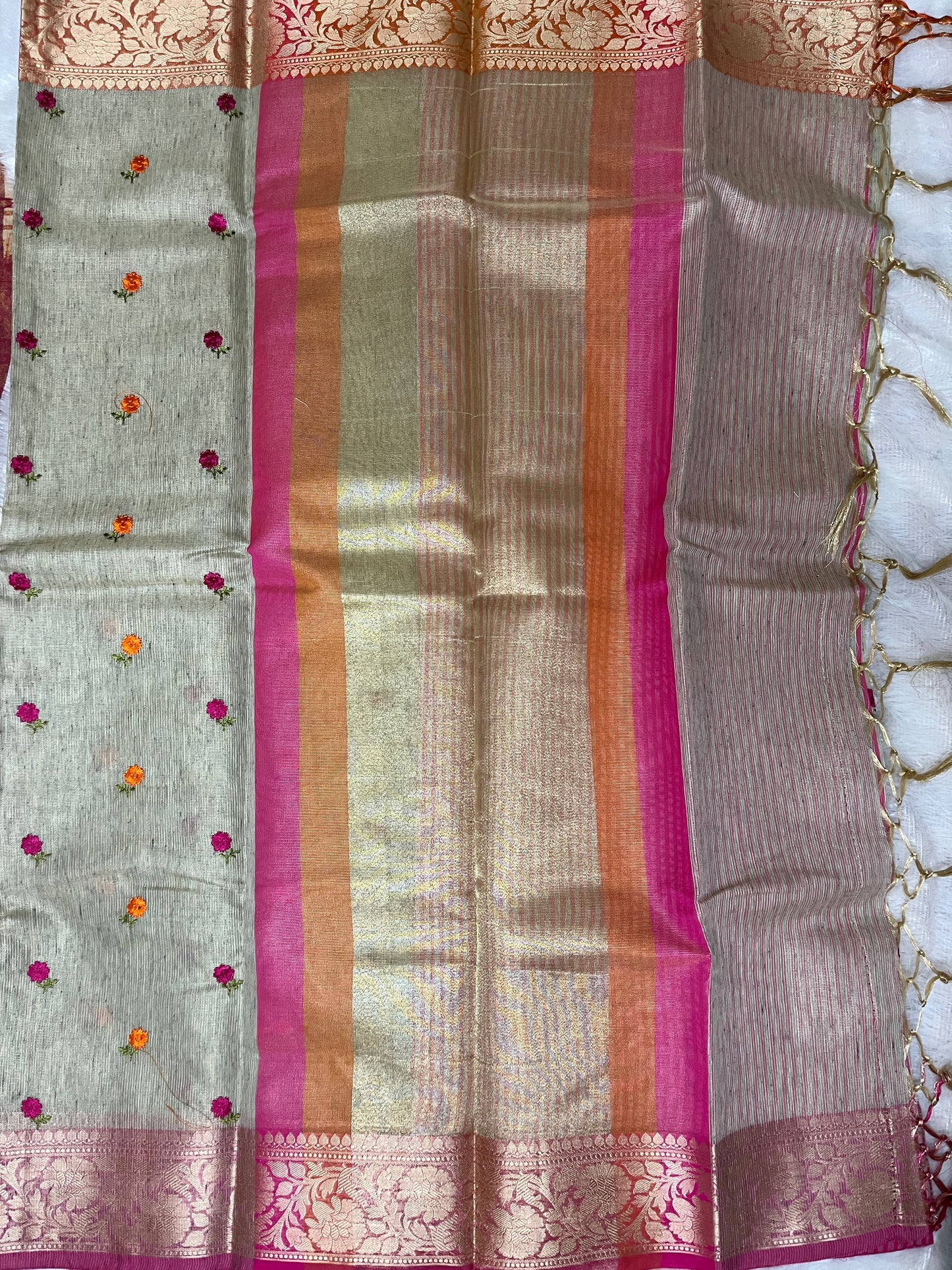 Cotton Tissue Embroidery Saree (Beige)