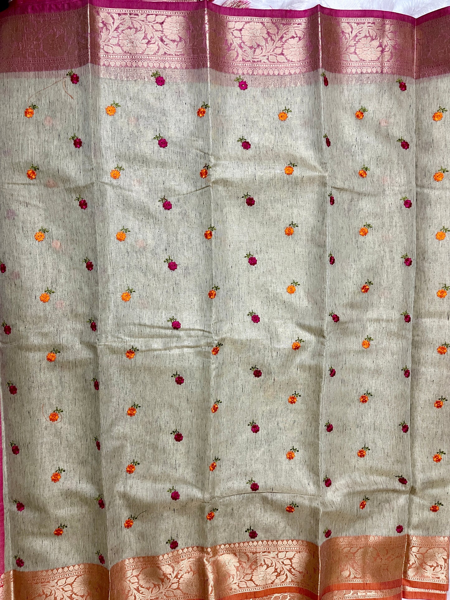 Cotton Tissue Embroidery Saree (Beige)