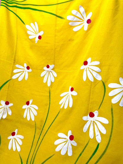 Hand Painted Mul-Cotton Saree (Yellow)