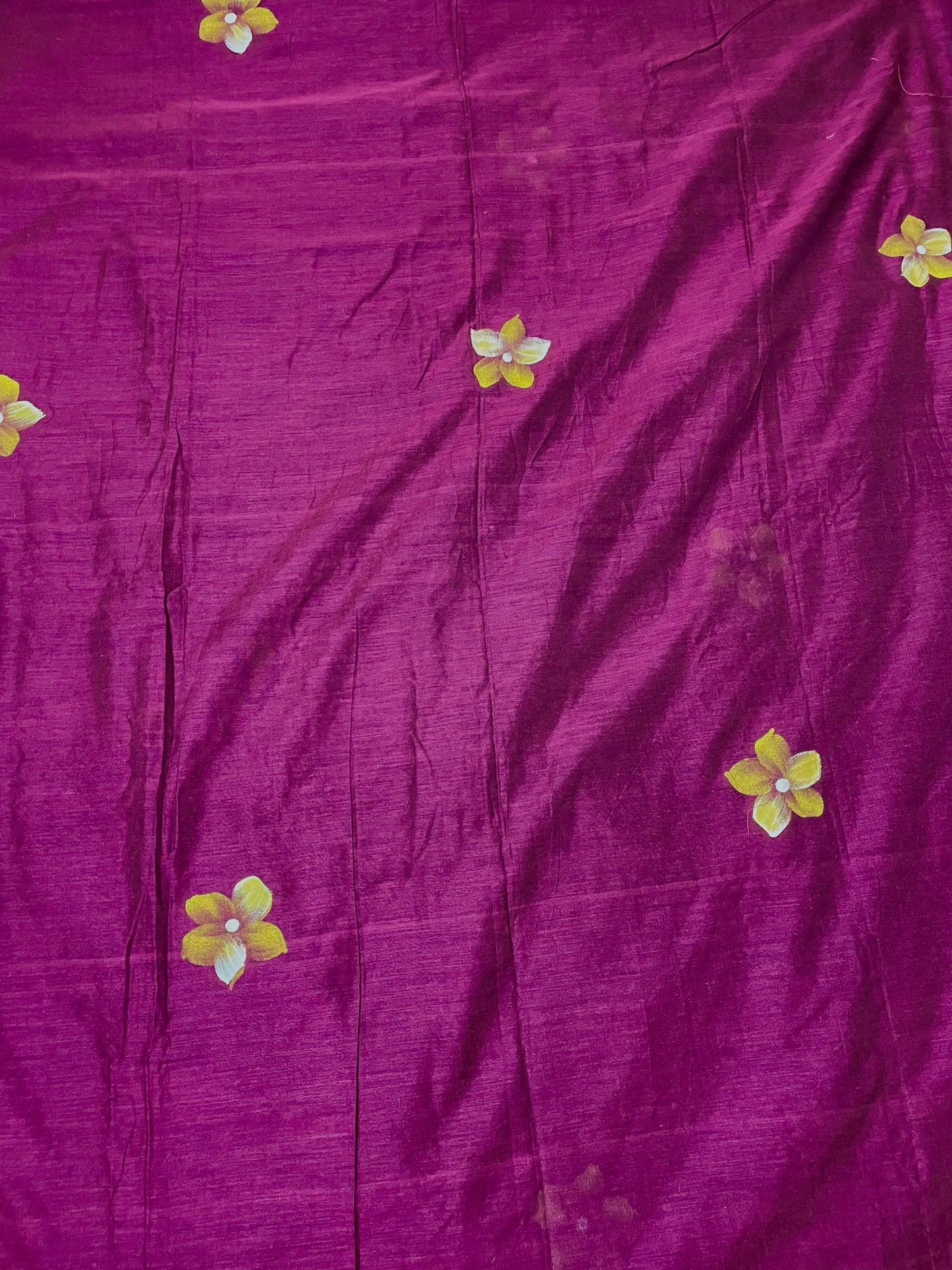 Hand Painted Doll design Mul-Cotton Saree (Dark Maroon)