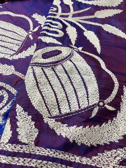 Kantha Stitch with Kash Phul & Dhak design on blended Bangalore Silk