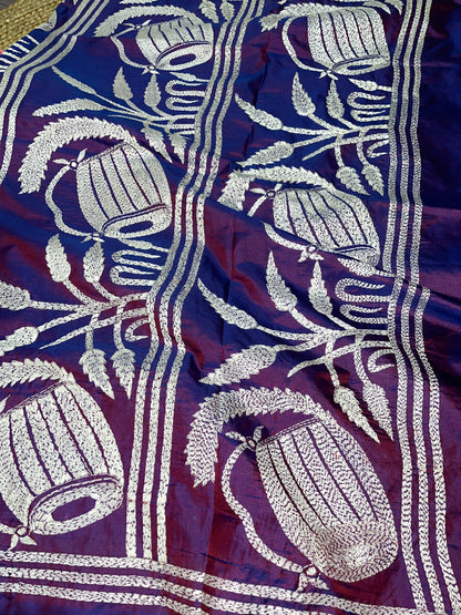 Kantha Stitch with Kash Phul & Dhak design on blended Bangalore Silk