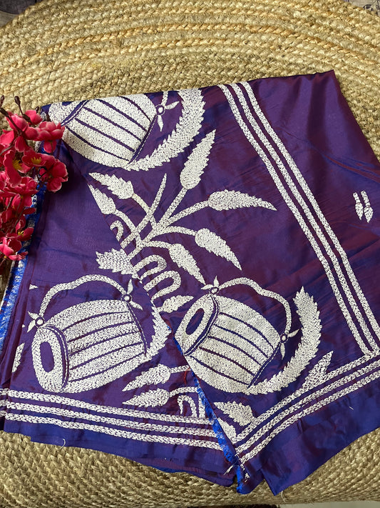 Kantha Stitch with Kash Phul & Dhak design on blended Bangalore Silk