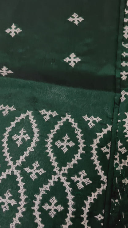 Gujarati Stitch on Blended Bangalore Silk (Bottle Green)