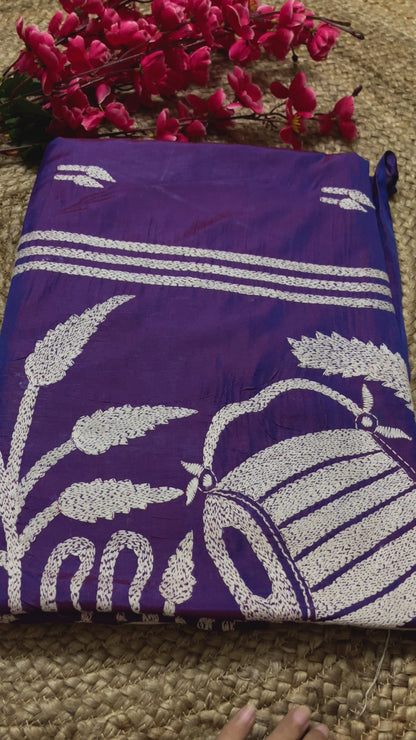 Kantha Stitch with Kash Phul & Dhak design on blended Bangalore Silk