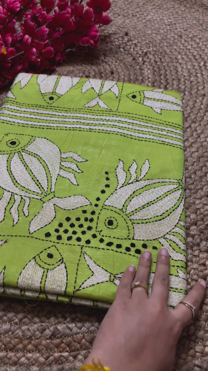 Kantha Stitch with Fish Motifs on Blended Bangalore Silk (hand work)