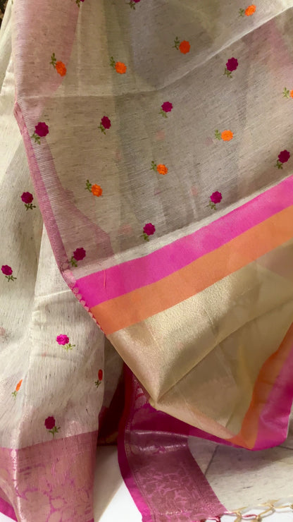 Cotton Tissue Embroidery Saree (Beige)