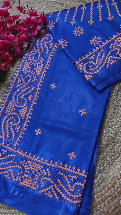 Gujarati Stitch on Blended Bangalore Silk (Royal Blue)