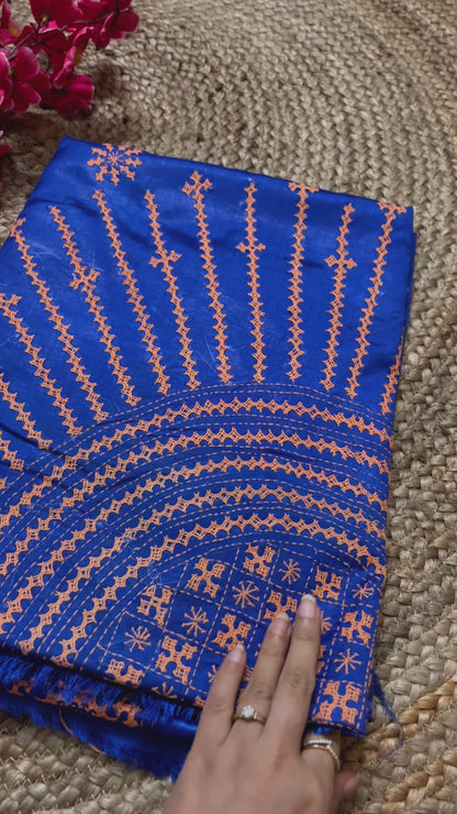 Gujarati Stitch on Blended Bangalore Silk (Royal Blue)