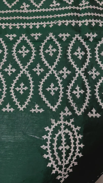 Gujarati Stitch on Blended Bangalore Silk (Bottle Green)